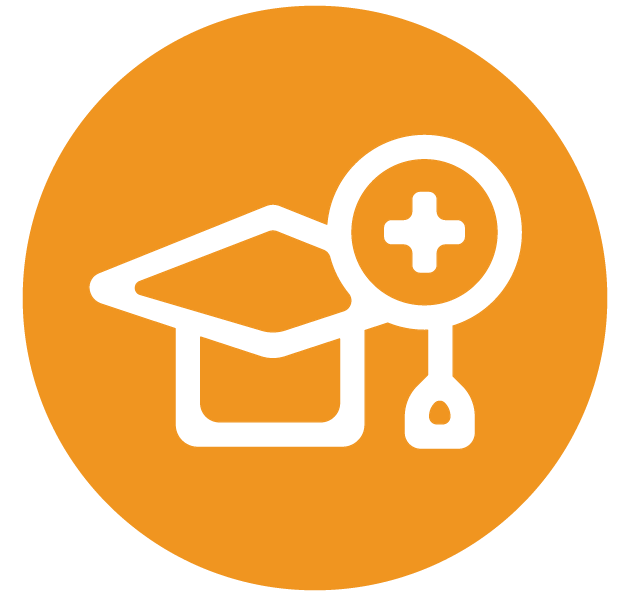 Icon of a graduation cap and a plus sign to represent opportunity